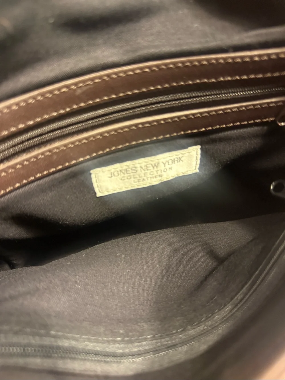 Jones New York Black Brown Leather Crossbody Messenger Bag